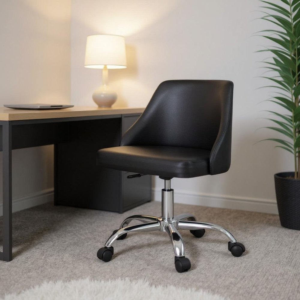 Black and Silver Faux Leather Adjustable Height Swivel Rolling Office Chair