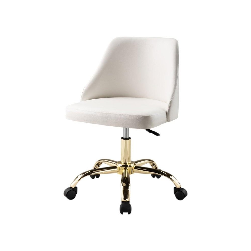 White and Gold Faux Leather Adjustable Height Swivel Rolling Office Chair