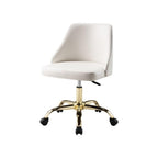 White and Gold Faux Leather Adjustable Height Swivel Rolling Office Chair