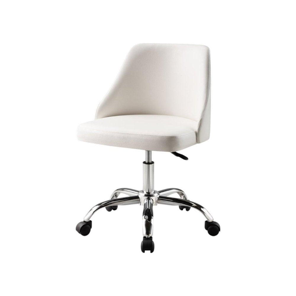 White and Silver Faux Leather Adjustable Height Swivel Rolling Office Chair