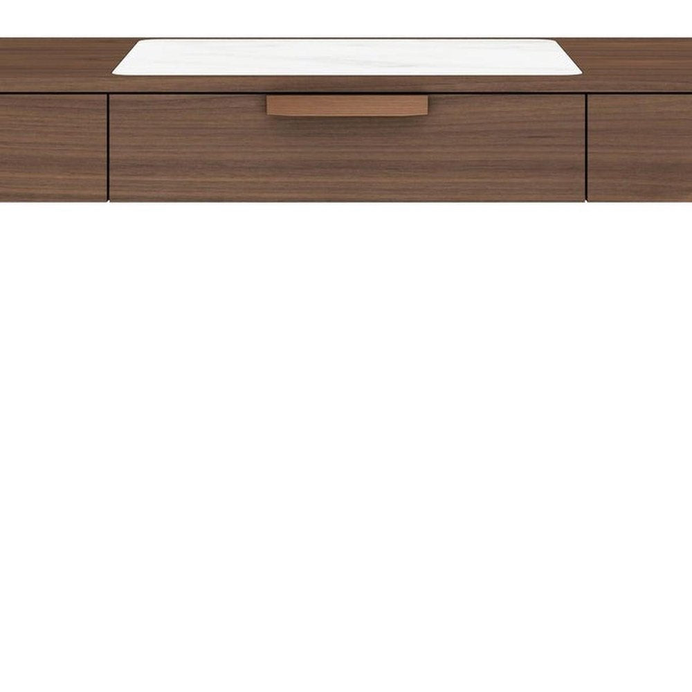47" White and Brown Marble and Wood Computer Desk