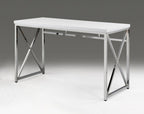 47" White and Silver Wood and Metal Computer Desk