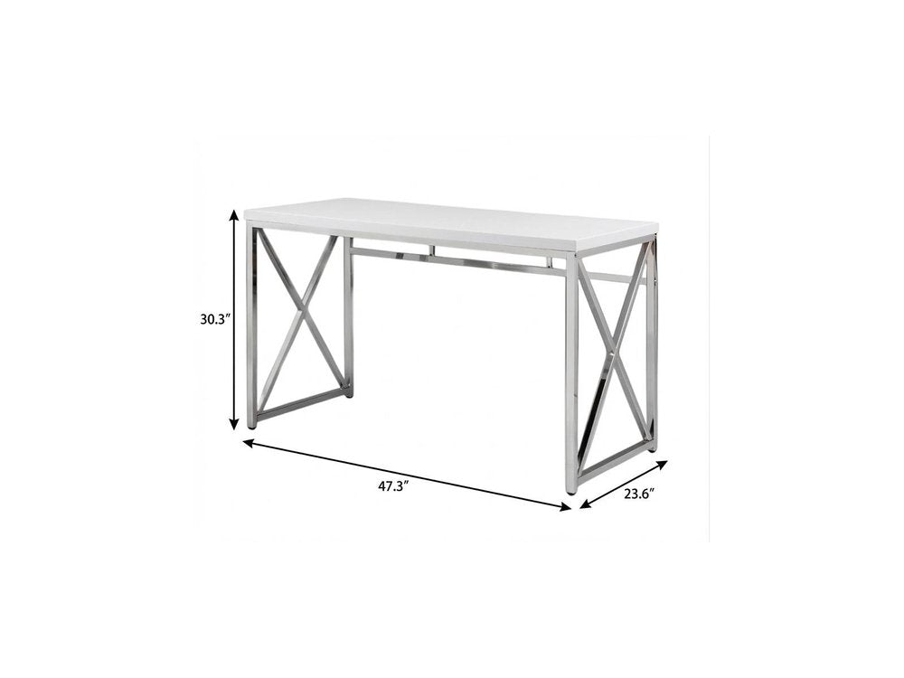 47" White and Silver Wood and Metal Computer Desk