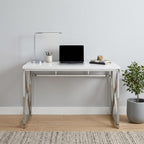 47" White and Silver Wood and Metal Computer Desk