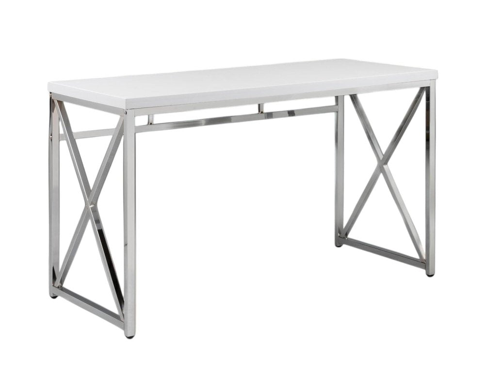 47" White and Silver Wood and Metal Computer Desk