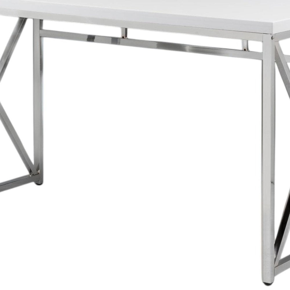 47" White and Silver Wood and Metal Computer Desk