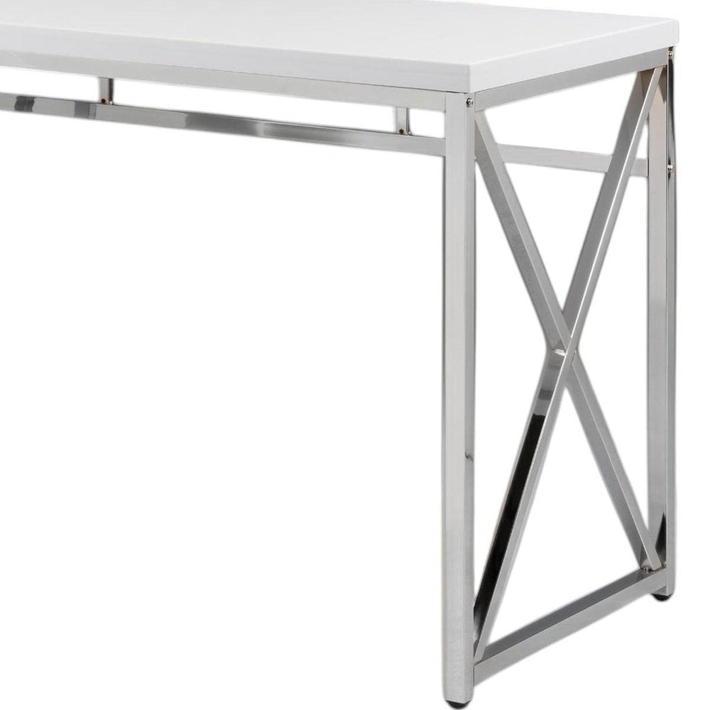 47" White and Silver Wood and Metal Computer Desk