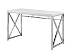 47" White and Silver Wood and Metal Computer Desk