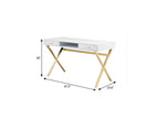 47" White and Gold Wood and Metal Computer Desk With Two Drawers