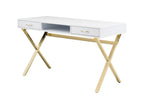 47" White and Gold Wood and Metal Computer Desk With Two Drawers