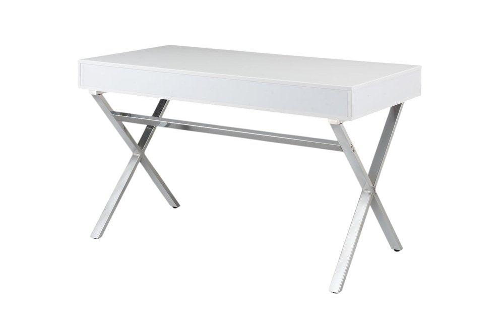 47" White and Gold Wood and Metal Computer Desk With Two Drawers