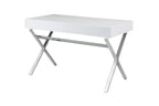 47" White and Gold Wood and Metal Computer Desk With Two Drawers