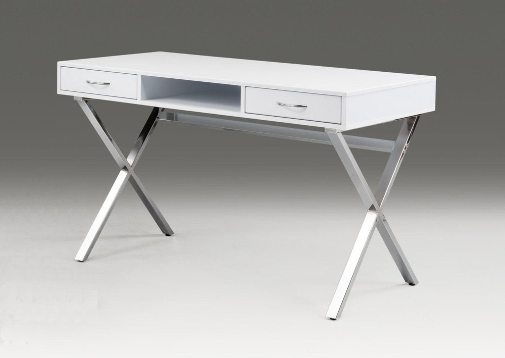 47" White and Gold Wood and Metal Computer Desk With Two Drawers