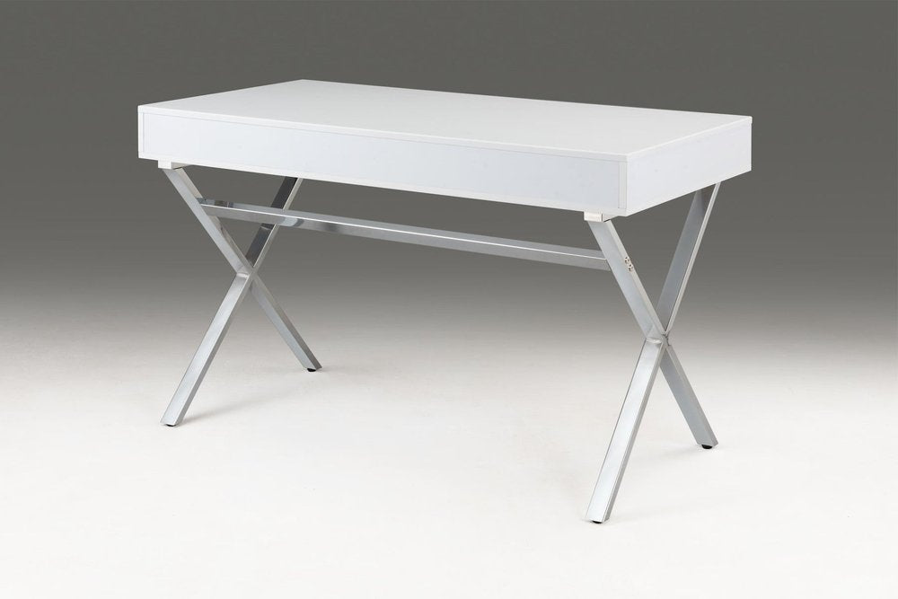 47" White and Gold Wood and Metal Computer Desk With Two Drawers