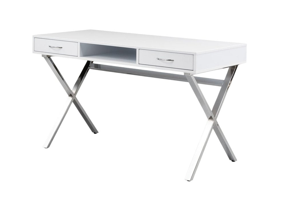 47" White and Gold Wood and Metal Computer Desk With Two Drawers