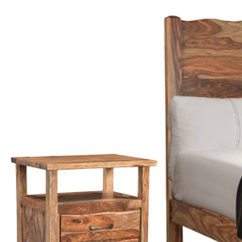 Three Piece Brown Solid Wood Bedroom Set