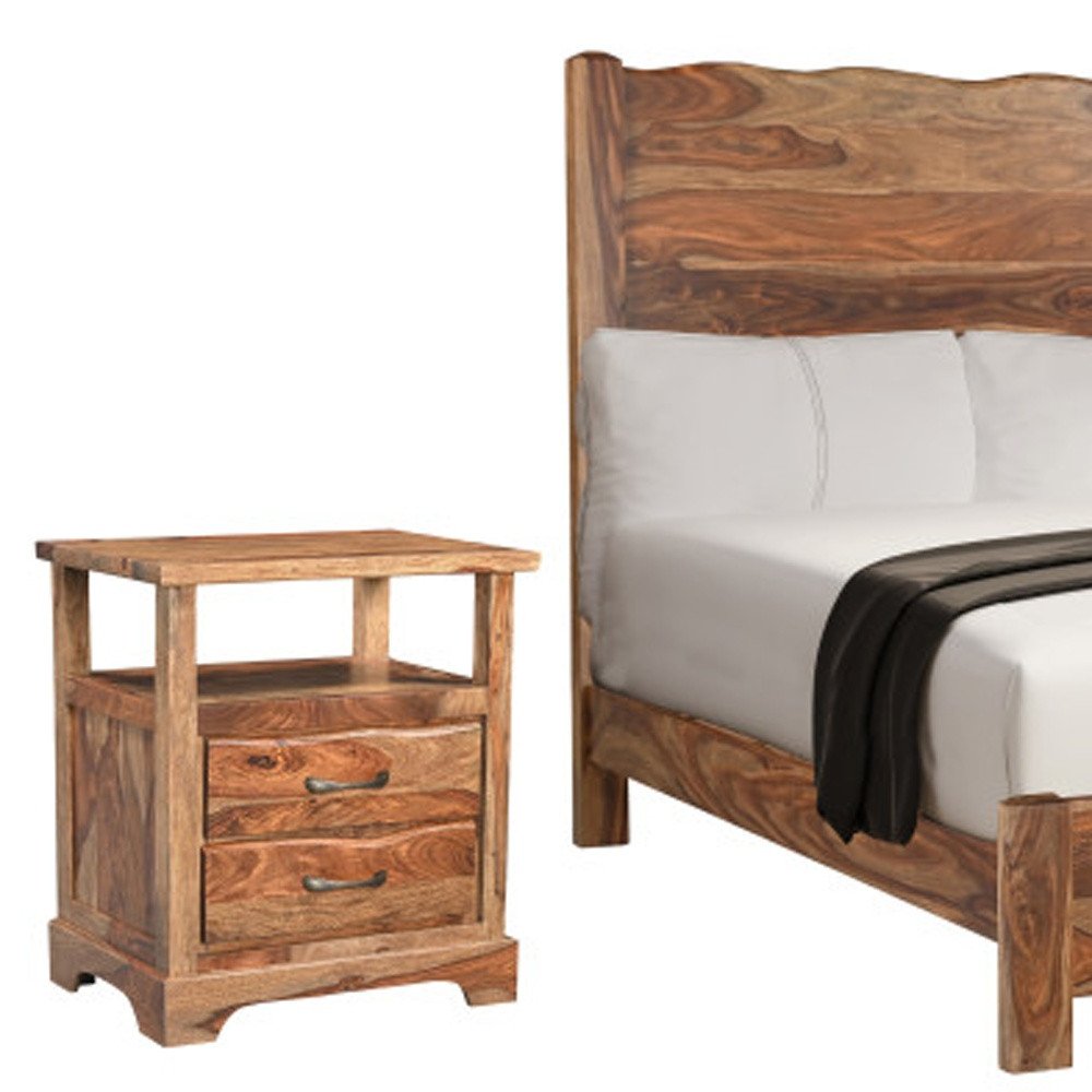 Three Piece Brown Solid Wood Bedroom Set