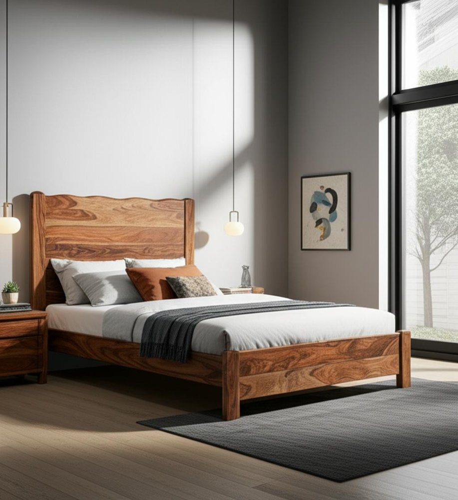 Three Piece Brown Solid Wood Bedroom Set