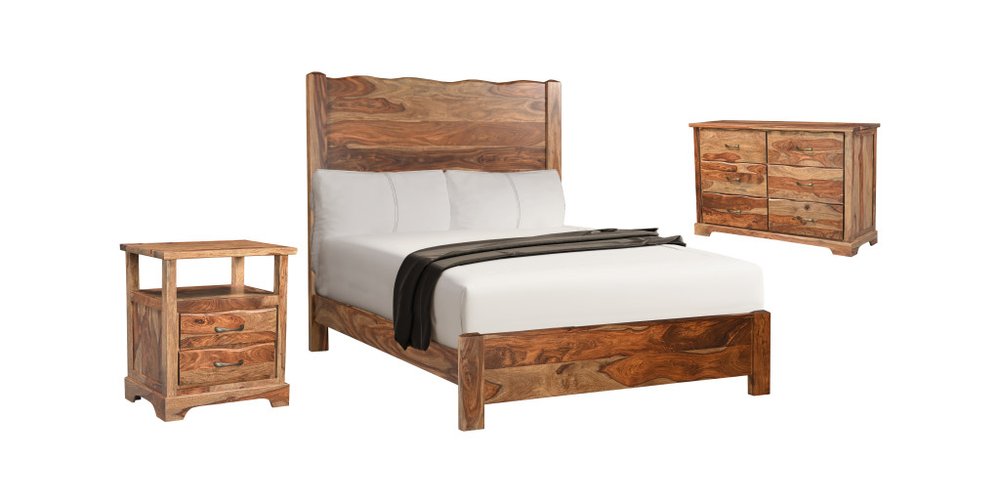 Three Piece Brown Solid Wood Bedroom Set