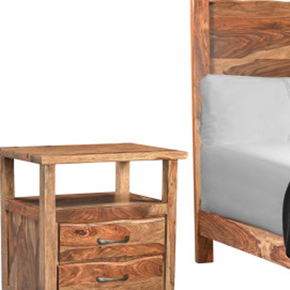 Three Piece Brown Solid Wood Bedroom Set