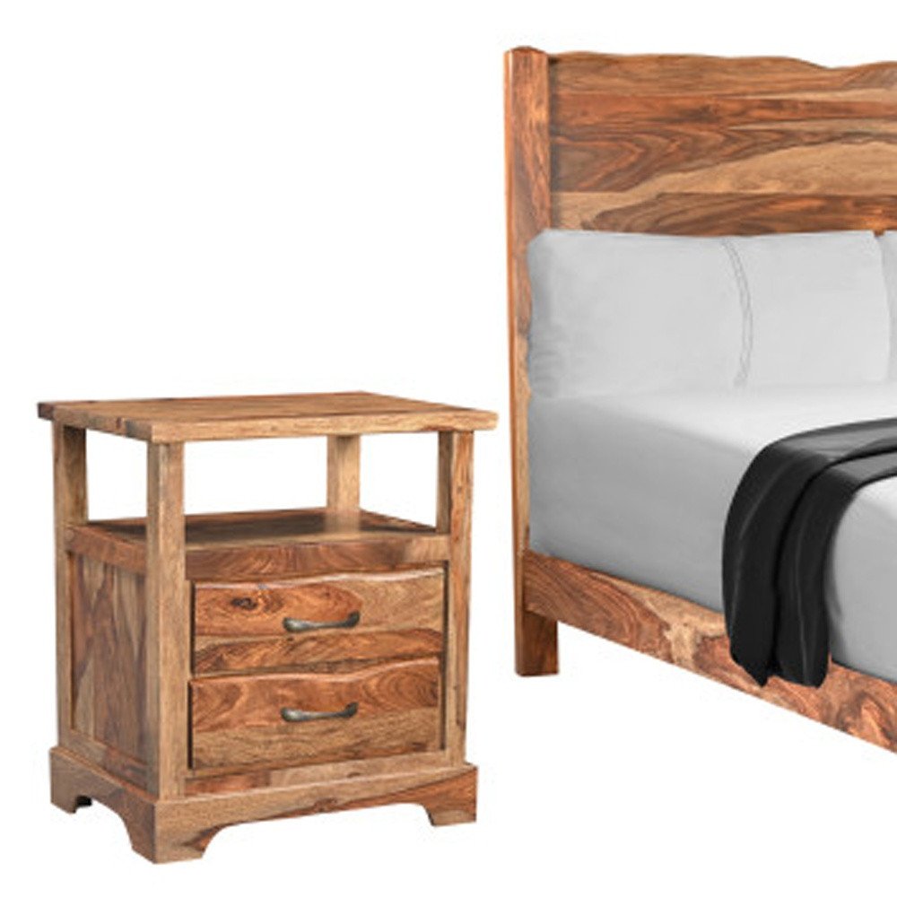 Three Piece Brown Solid Wood Bedroom Set