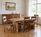 Seven Piece Brown Solid Wood Dining Set with Six Chairs