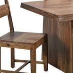Seven Piece Brown Solid Wood Dining Set with Six Chairs