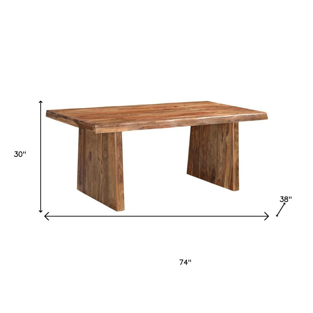 Seven Piece Brown Solid Wood Dining Set with Six Chairs