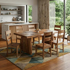 Nine Piece Brown Solid Wood Dining Set with Eight Chairs