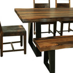 Six Piece Brown and Black Solid Wood Dining Set with Four Chairs and One Bench