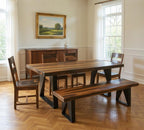 Six Piece Brown and Black Solid Wood Dining Set with Four Chairs and One Bench
