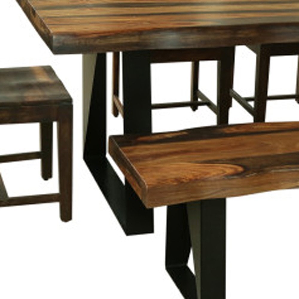 Six Piece Brown and Black Solid Wood Dining Set with Four Chairs and One Bench