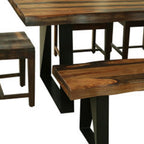 Six Piece Brown and Black Solid Wood Dining Set with Four Chairs and One Bench