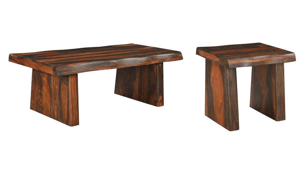 Set of Two Dark Brown Solid Wood Sled Furniture Set