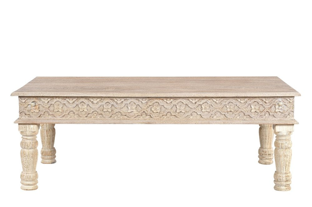 Set Of Two Natural Solid Wood Distressed Coffee Table