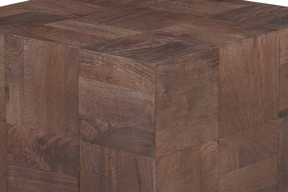 Set Of Two Natural and Brown Solid Wood Block Coffee Table