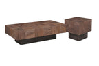 Set Of Two Natural and Brown Solid Wood Block Coffee Table