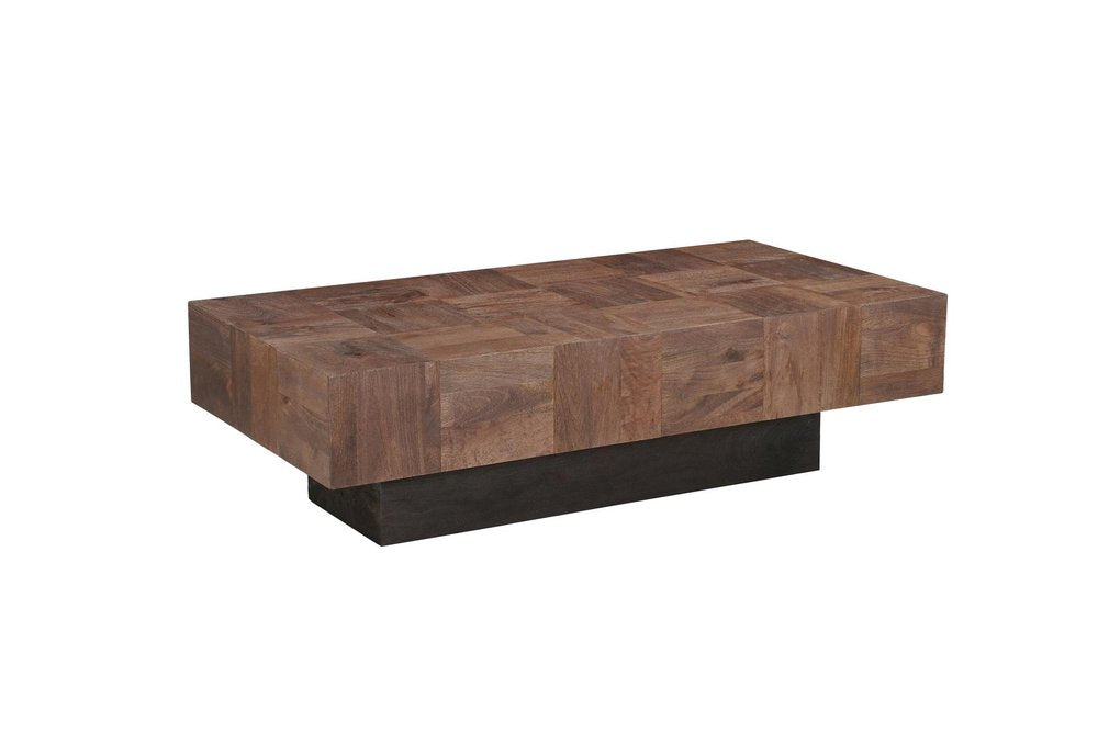 Set Of Two Natural and Brown Solid Wood Block Coffee Table