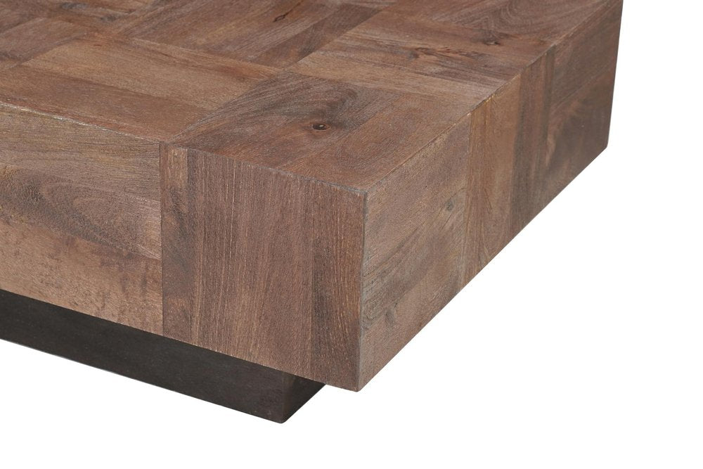 Set Of Two Natural and Brown Solid Wood Block Coffee Table