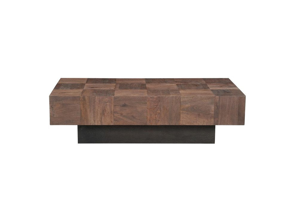 Set Of Two Natural and Brown Solid Wood Block Coffee Table