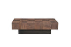 Set Of Two Natural and Brown Solid Wood Block Coffee Table