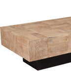 Set Of Two Natural and Brown Solid Wood Block Coffee Table