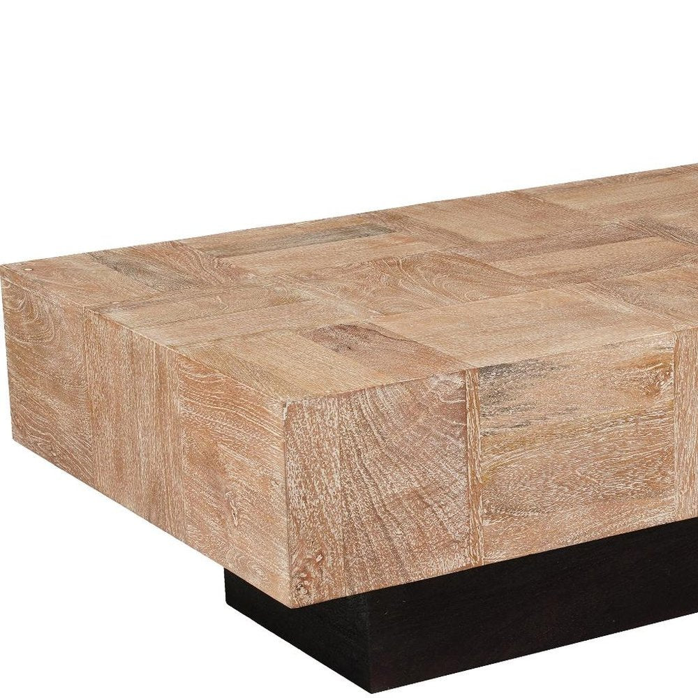 Set Of Two Natural and Brown Solid Wood Block Coffee Table