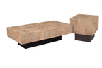 Set Of Two Natural and Brown Solid Wood Block Coffee Table