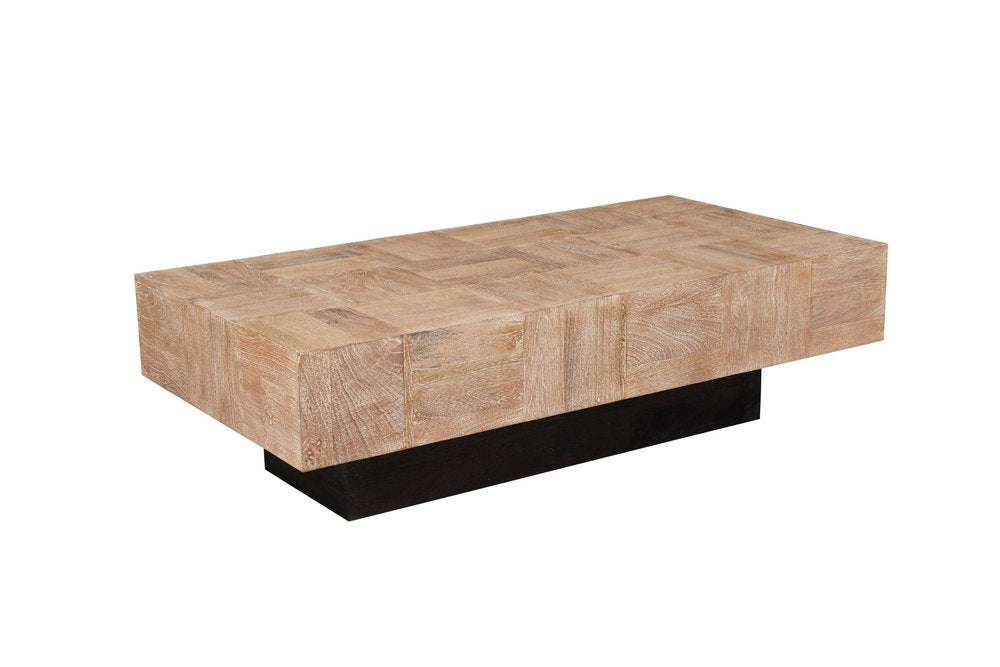 Set Of Two Natural and Brown Solid Wood Block Coffee Table