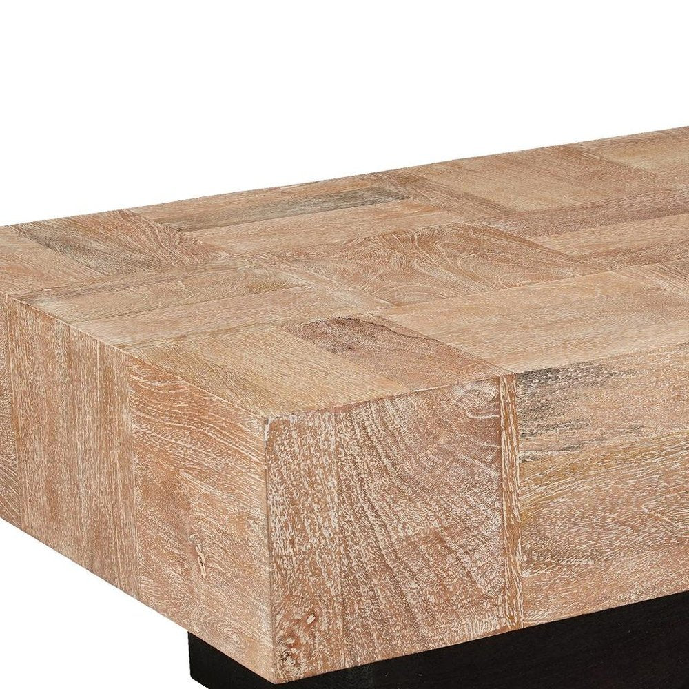 Set Of Two Natural and Brown Solid Wood Block Coffee Table