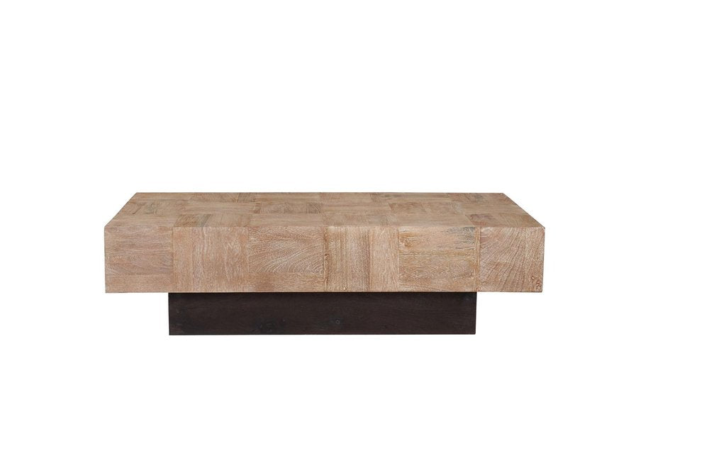 Set Of Two Natural and Brown Solid Wood Block Coffee Table