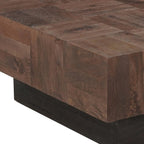 Set Of Two Natural and Brown Solid Wood Square Block Coffee Table