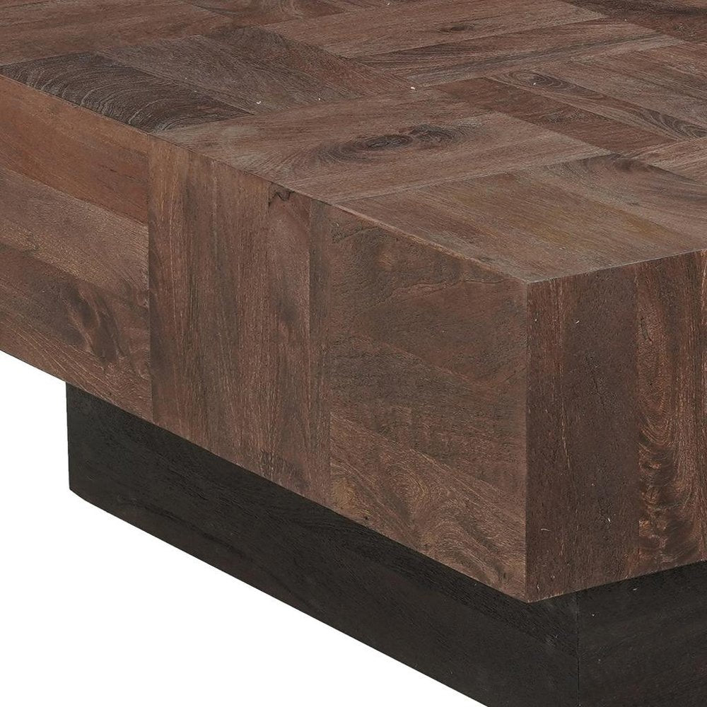 Set Of Two Natural and Brown Solid Wood Square Block Coffee Table