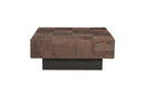Set Of Two Natural and Brown Solid Wood Square Block Coffee Table